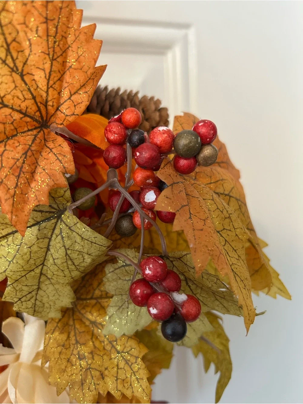 Autumn Glow Orange & Gold Fall Wreath with Burlap Bow